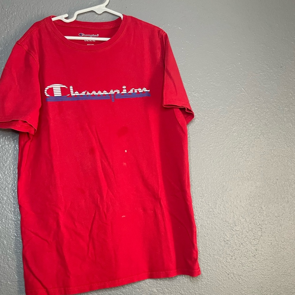 Red champion kids tee. #1405292
